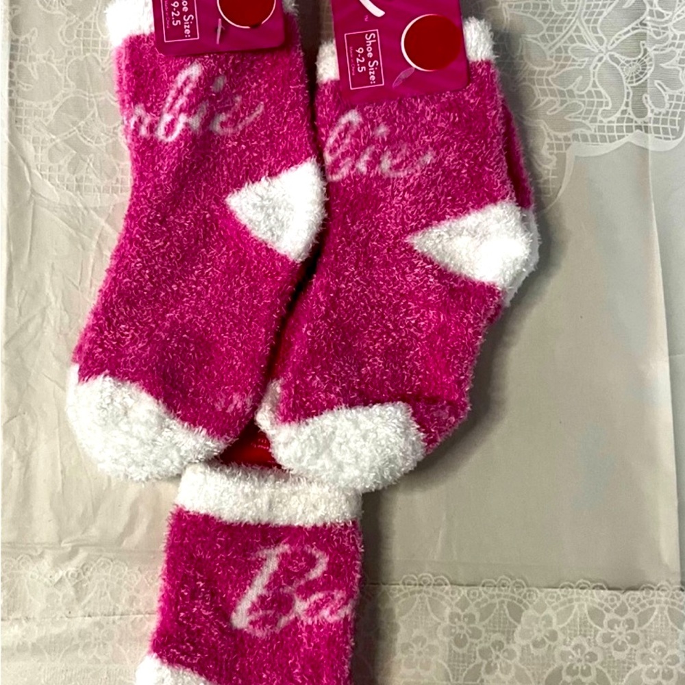 Barbie Pink and White Fuzzy Socks